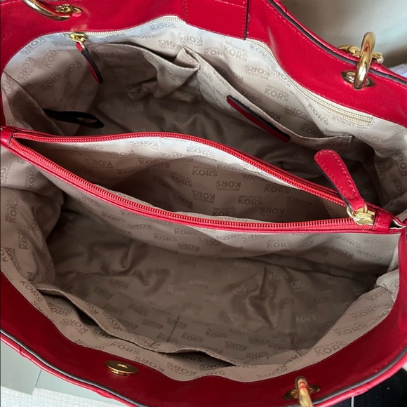 Sold ~Michael Kors Red Leather Quilted Handbag - Picture 10 of 16